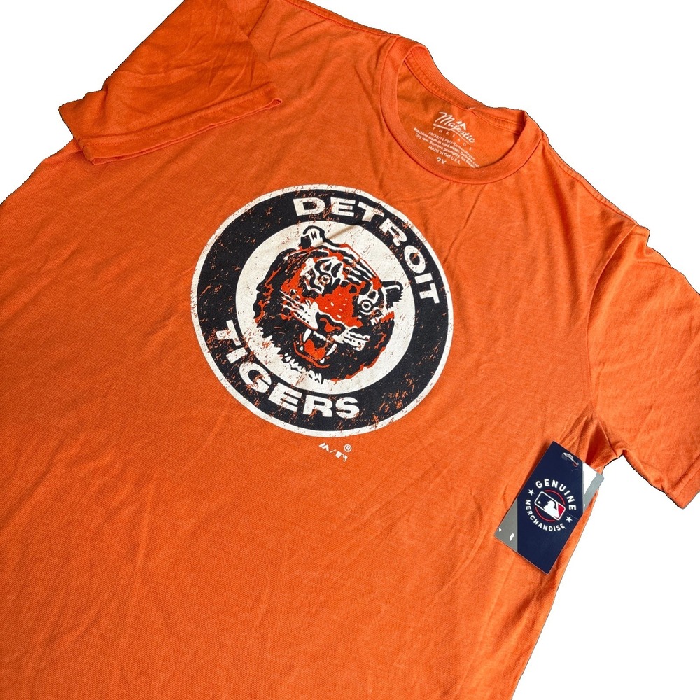 Detroit Tigers Retro Majestic Threads Orange Tshirt MLB Primary Logo Unisex 2XL